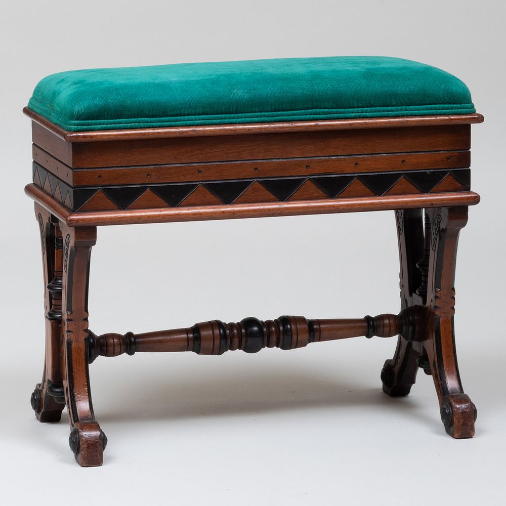 Appraisal: American Aesthetic Movement Walnut and Ebonized Stool Fitted with a