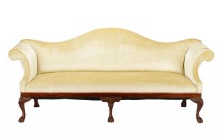 Appraisal: Chippendale Style Mahogany Camelback Sofa English early th century A