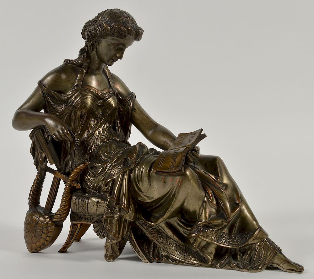 Appraisal: Bronze Figure of Lady with Lyre and Music Book Lady