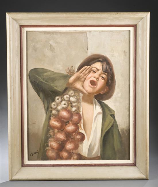 Appraisal: Frattini Enrico Italian - Street urchin selling onions and garlic