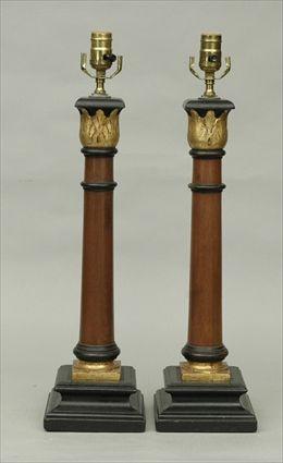 Appraisal: Pair of Wooden Gilt Column Lamps