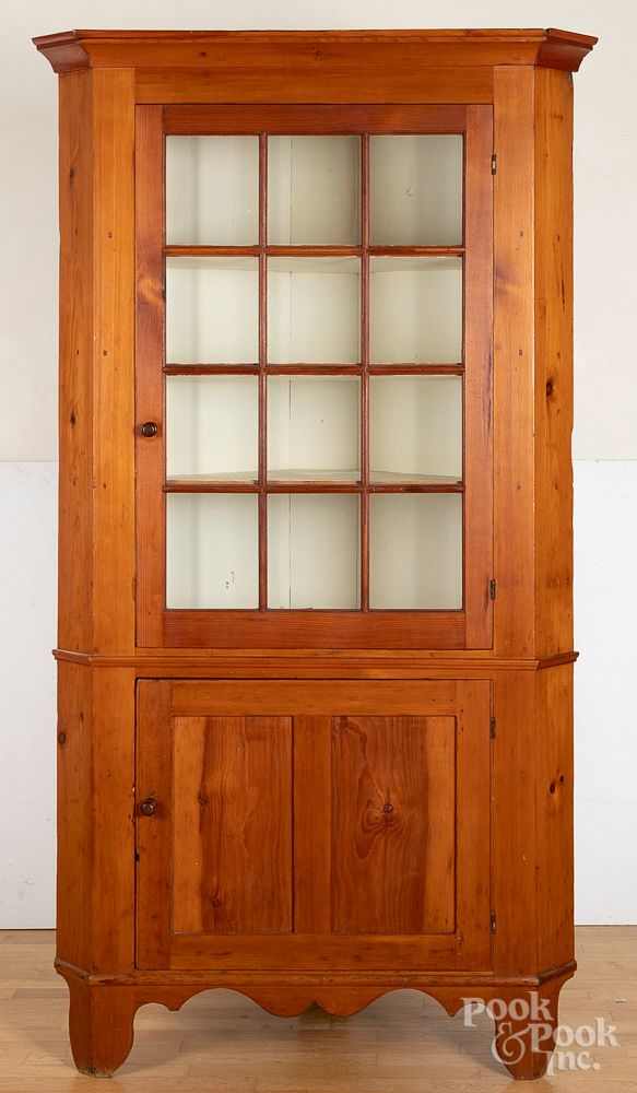 Appraisal: Pine one piece corner cupboard Pine one piece corner cupboard