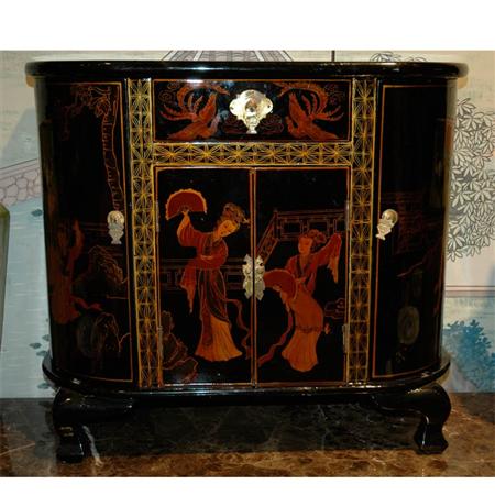 Appraisal: Chinoiserie Decorated and Lacquered Diminutive Side Cabinet Estimate -