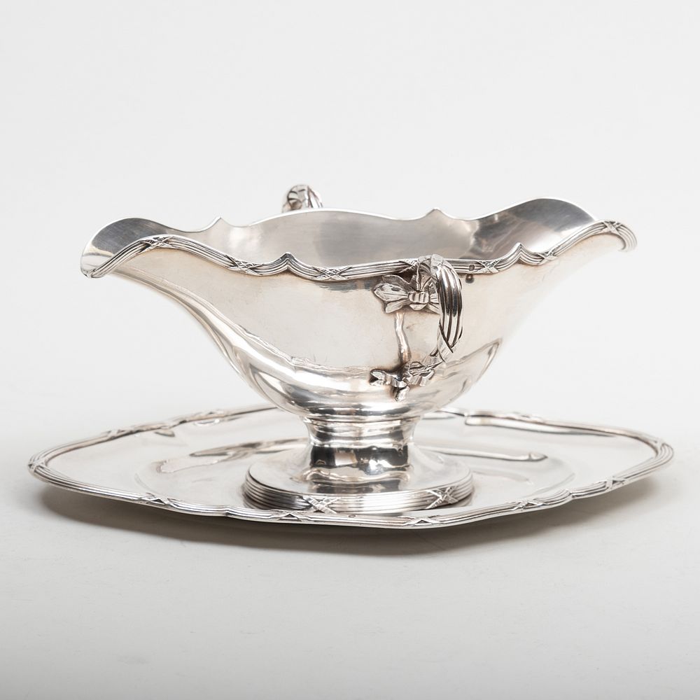 Appraisal: French Silver Double Lipped Sauce Boat on Stand Marked '