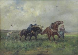 Appraisal: CORTES Andres Oil on Canvas Plowing the Field Signed lower