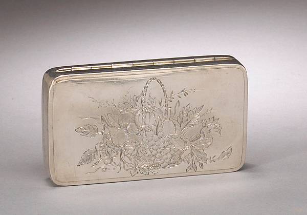 Appraisal: A French provincial standard silver tobacco box with engraved decorationCirca