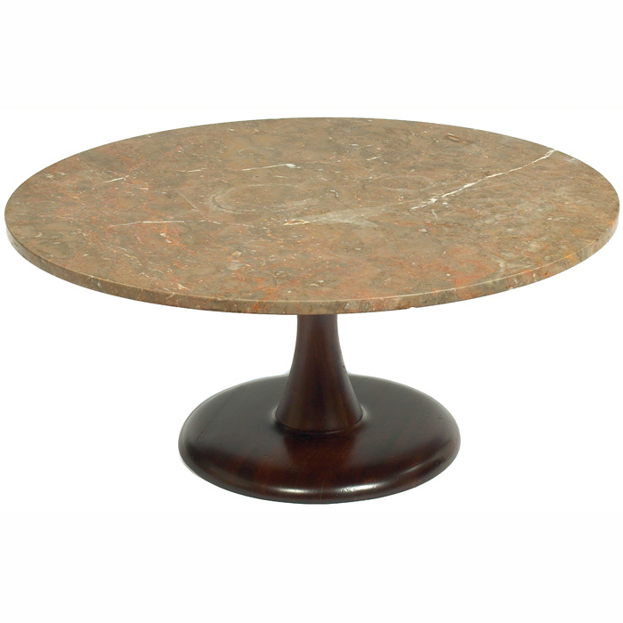 Appraisal: Harvey Probber coffee table attribution round marble top supported by