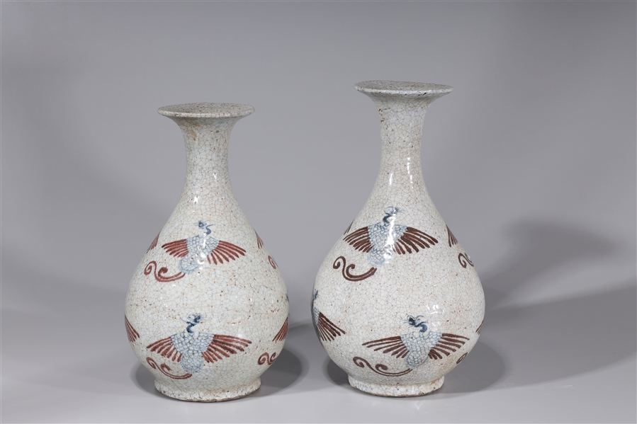 Appraisal: Two Chinese crackle glaze vases with enameled bird design