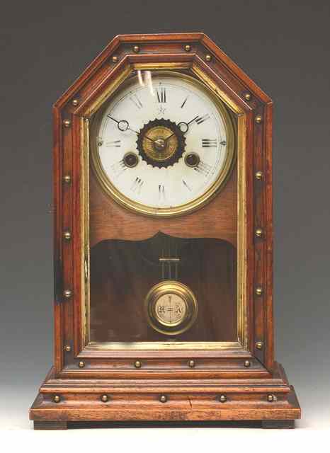 Appraisal: AN EARLY TH CENTURY GERMAN WALNUT MANTEL ALARM TIMEPIECE the