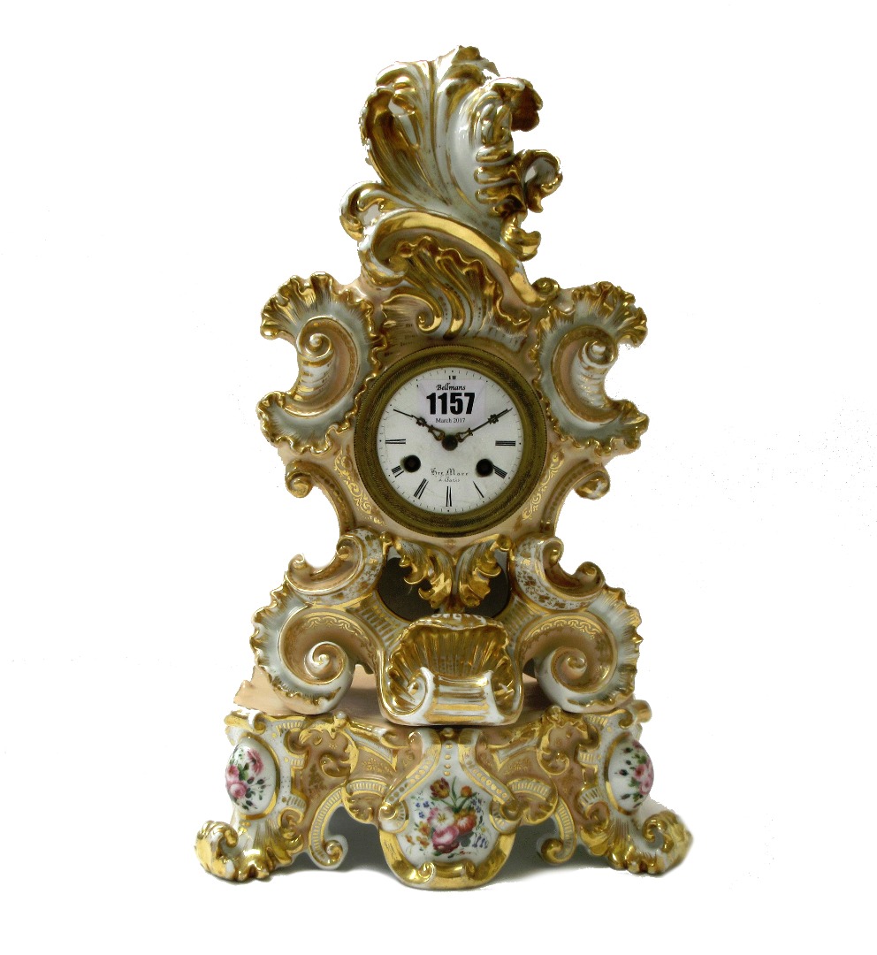 Appraisal: A French porcelain mantel clock late th century of gilt