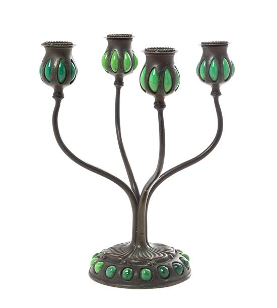 Appraisal: Sale Lot A Tiffany Studios Blown Out Glass Four-Light Candelabra