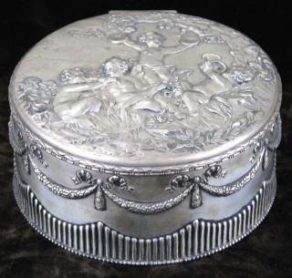 Appraisal: French Silver Large Round Dresser Box Or Jewel Casket w