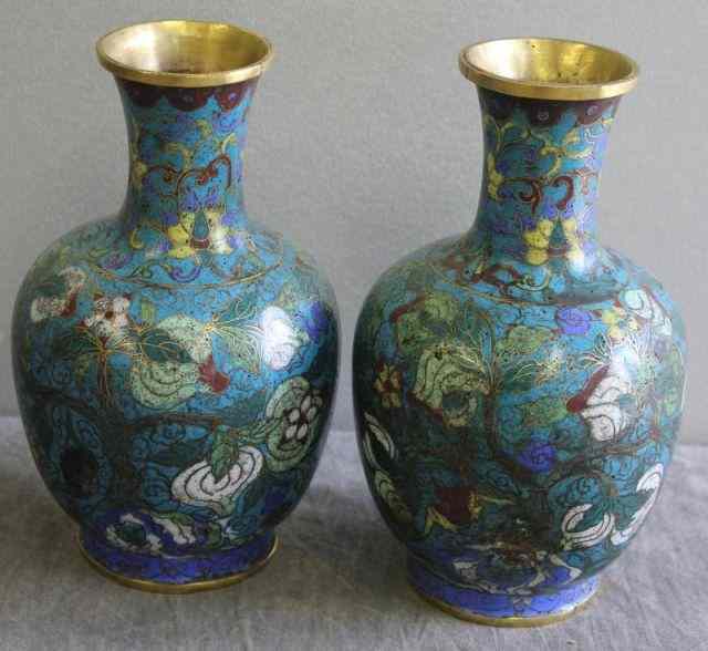 Appraisal: Pair of Chinese Gilded Wire Enameled Vases From a Bronx