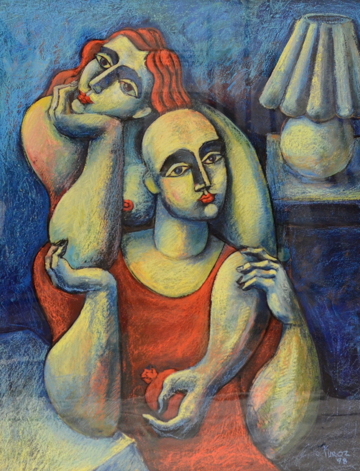 Appraisal: Yuroz Armenian b oil and pastel Supporting her Dreams signed