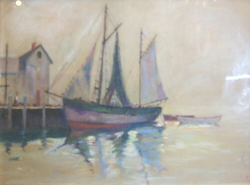 Appraisal: Untitled - Sail boat at Harbor Crayon on Paper CYK