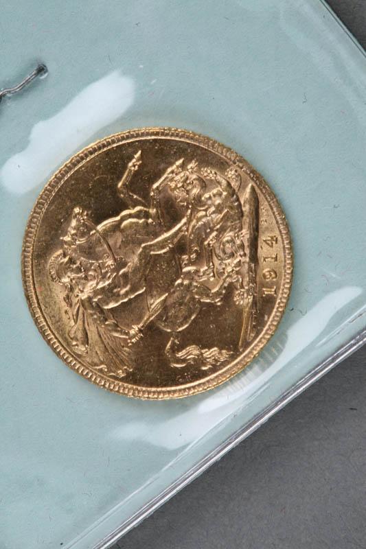 Appraisal: BRITISH GOLD SOVEREIGN George V on the obverse St George