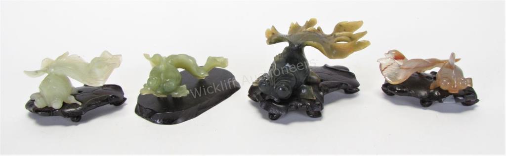 Appraisal: Group of Jade Carved Fish four total including dark green