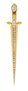 Appraisal: A Yellow Gold Diamond and Colored Diamond Sword Pendant Brooch