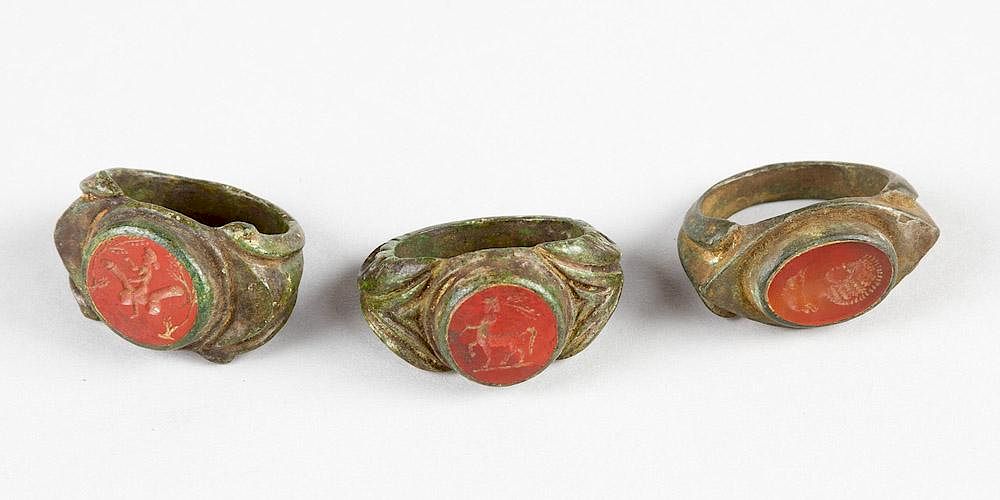 Appraisal: Set of three Roman bronze rings Set of three Roman