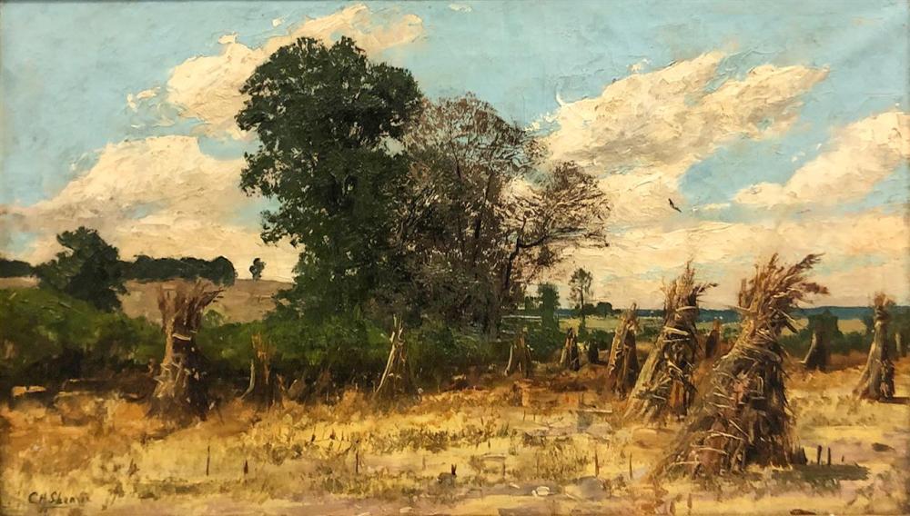 Appraisal: CHRISTOPHER H SHEARER American - Haystacks at Harvest oil on