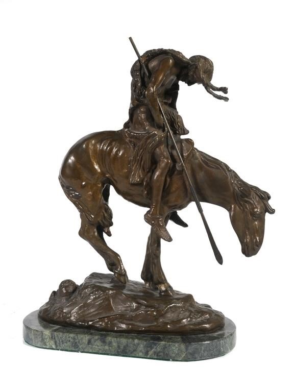 Appraisal: Bronze sculpture of a Native American warrior on a horse