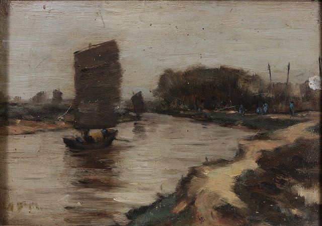 Appraisal: FOLLOWER OF THE IMPRESSIONIST SCHOOLA junk approaching a bend in