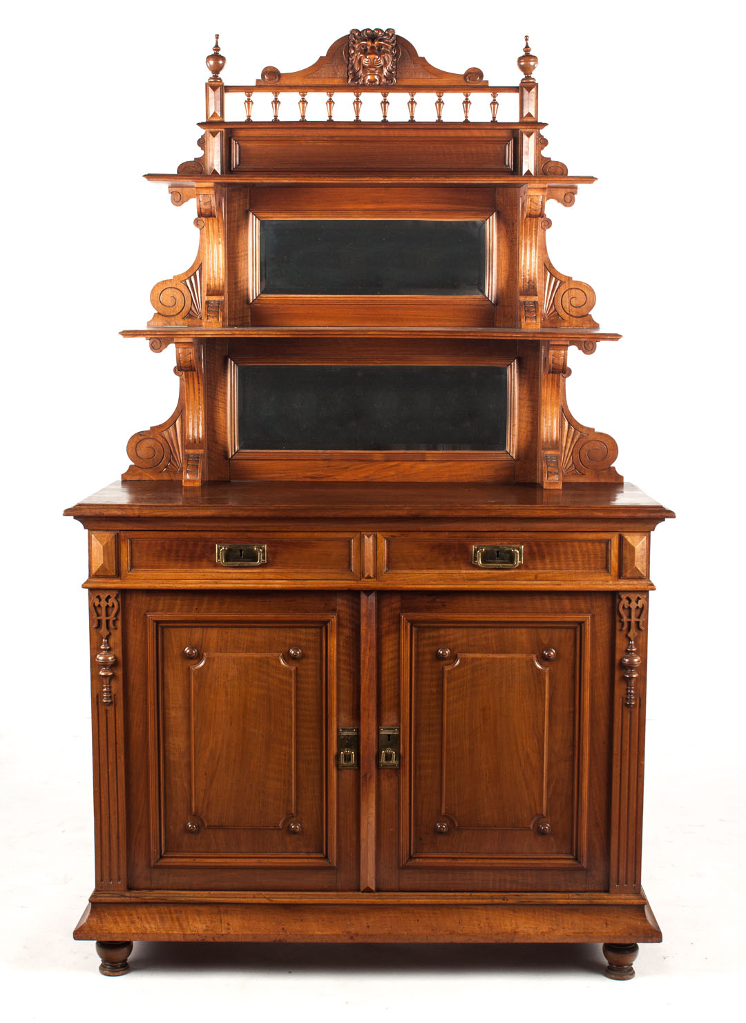 Appraisal: Renaissance Revival walnut server circa top section with carved lion