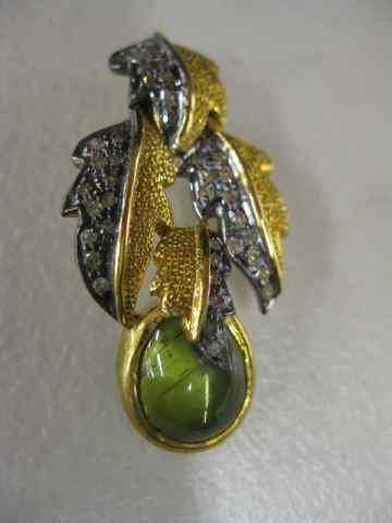 Appraisal: Green Tourmaline Diamond Pendant rich cabachon gem with diamonds in