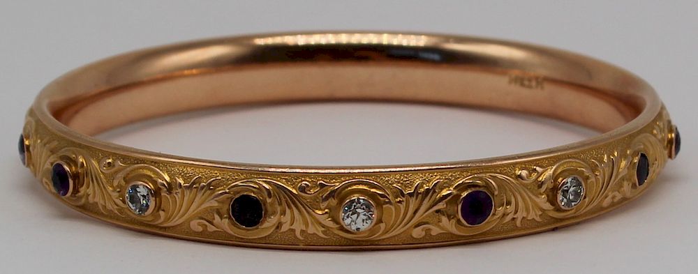 Appraisal: JEWELRY kt Gold Diamond and Amethyst Bracelet Signed kt gold