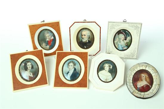 Appraisal: SEVEN MINIATURE PORTRAITS ON IVORY European late th-early th century