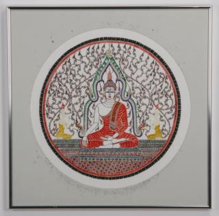 Appraisal: Southeast Asian jianzhi with Buddha Southeast Asian colored paper cutting