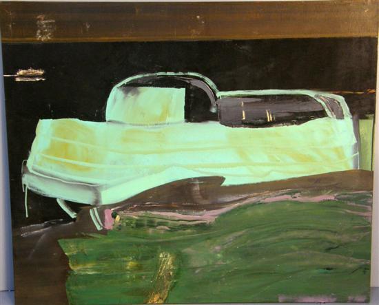 Appraisal: Patrick Dolan - Irish abstract composition with large green boat