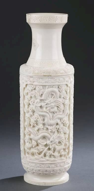 Appraisal: Chinese Ching dynasty carved ivory vase c A Chinese Ching