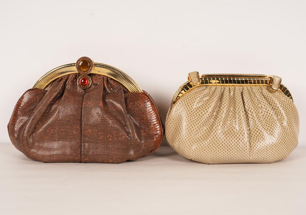 Appraisal: TWO JUDITH LEIBER EXOTIC SKIN BAGSthe taupe lizard bag with