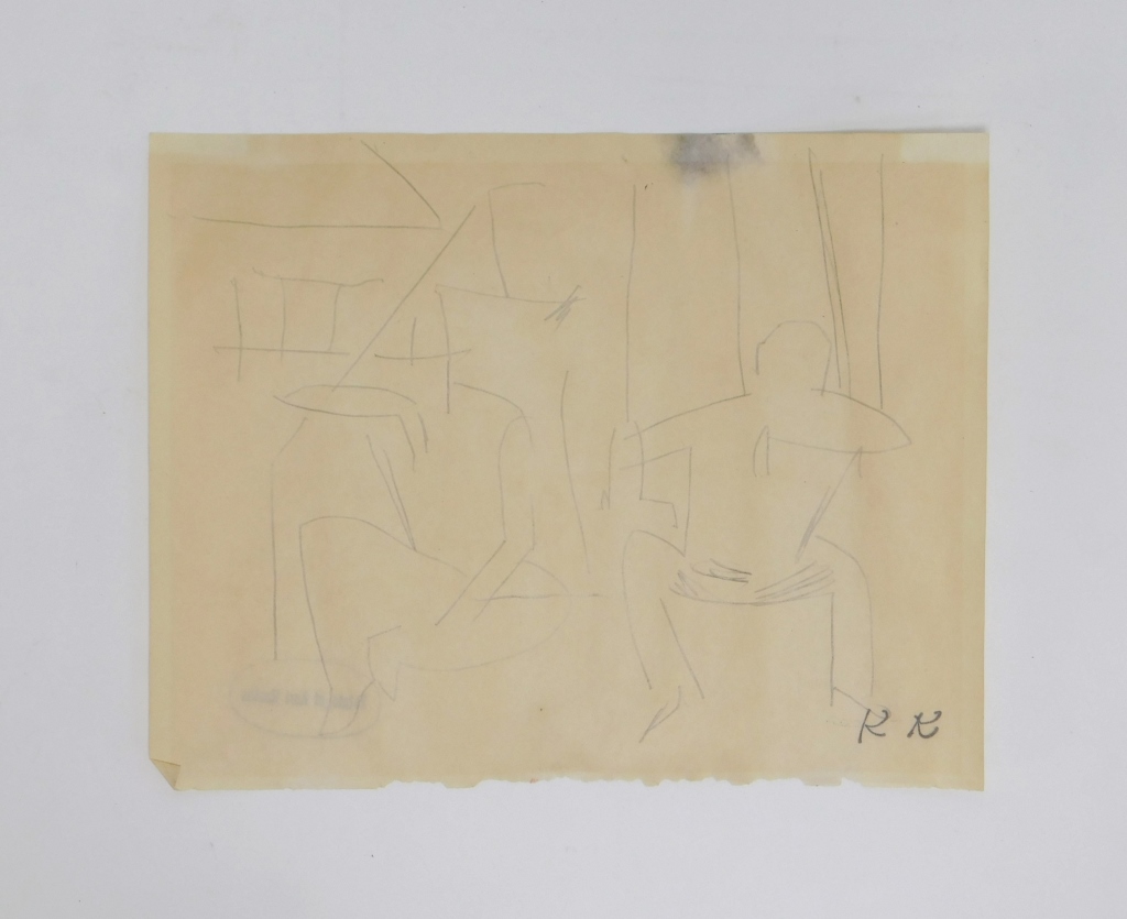 Appraisal: KARL KNATHS CUBIST FIGURE STUDY PENCIL DRAWING Massachusetts Wisconsin -