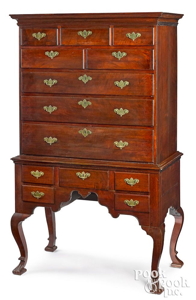 Appraisal: Pennsylvania Queen Anne walnut high chest Pennsylvania Queen Anne walnut