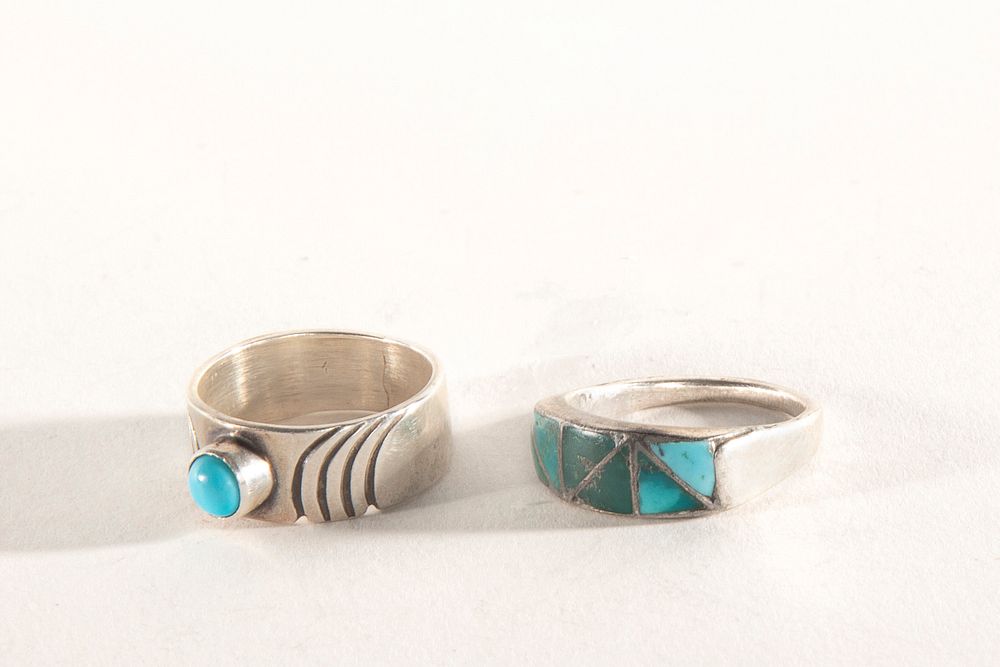 Appraisal: Two Navajo Turquoise and Silver Rings ca Navajo Two Turquoise