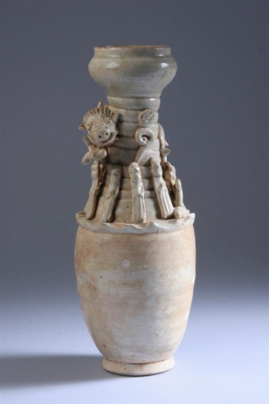 Appraisal: CHINESE QINGBAI POTTERY FUNERARY VASE Song dynasty Neck with molded