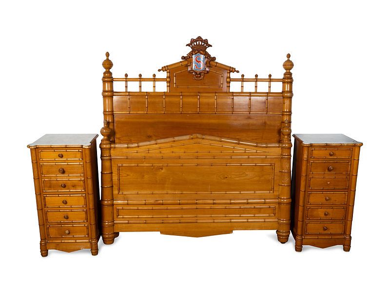 Appraisal: A British Colonial Style Faux Bamboo Suite of Bedroom Furniture