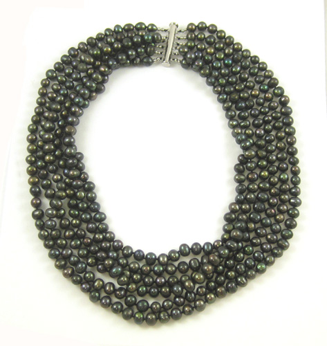 Appraisal: FRESHWATER BLACK PEARL NECKLACE with strands of black pearls coming