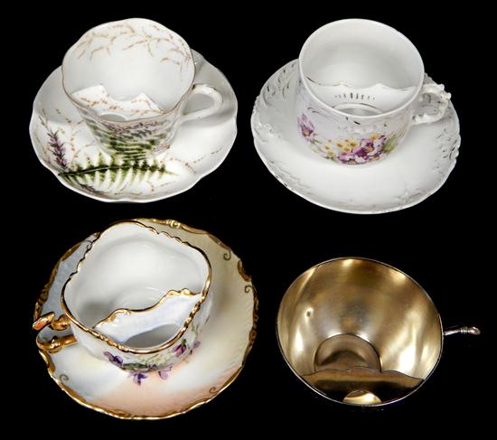 Appraisal: Four th C mustache cups and saucers seven pieces total