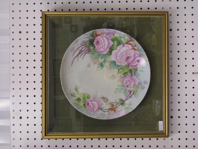 Appraisal: Handpainted Porcelain Charger rose decor in shadowbox frame