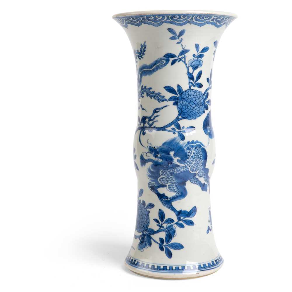 Appraisal: BLUE AND WHITE GU-FORM VASE QING DYNASTY KANGXI PERIOD sturdily