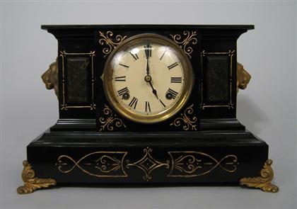 Appraisal: Bronze Mantle Clock Ebonized with gilt painted and applied details