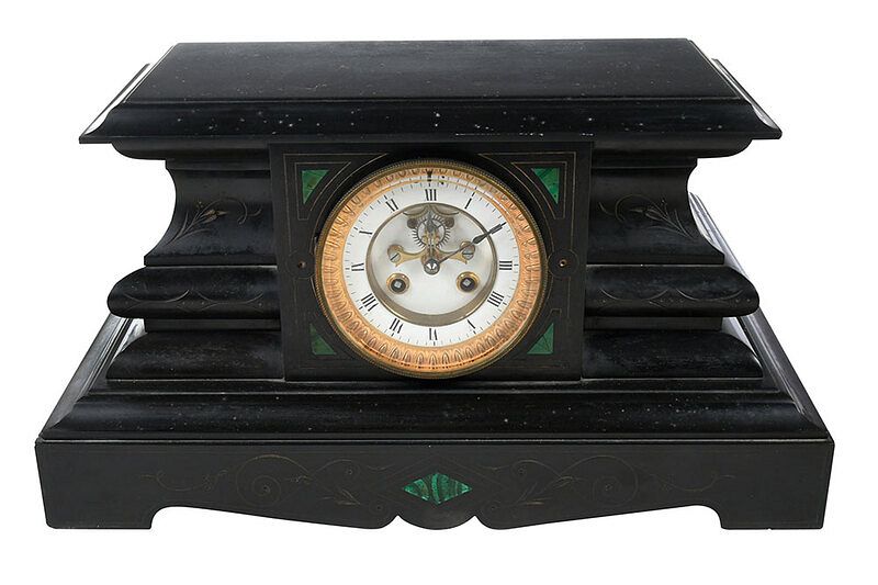 Appraisal: A Victorian Slate Open Escarpment Mantel Clock French late th