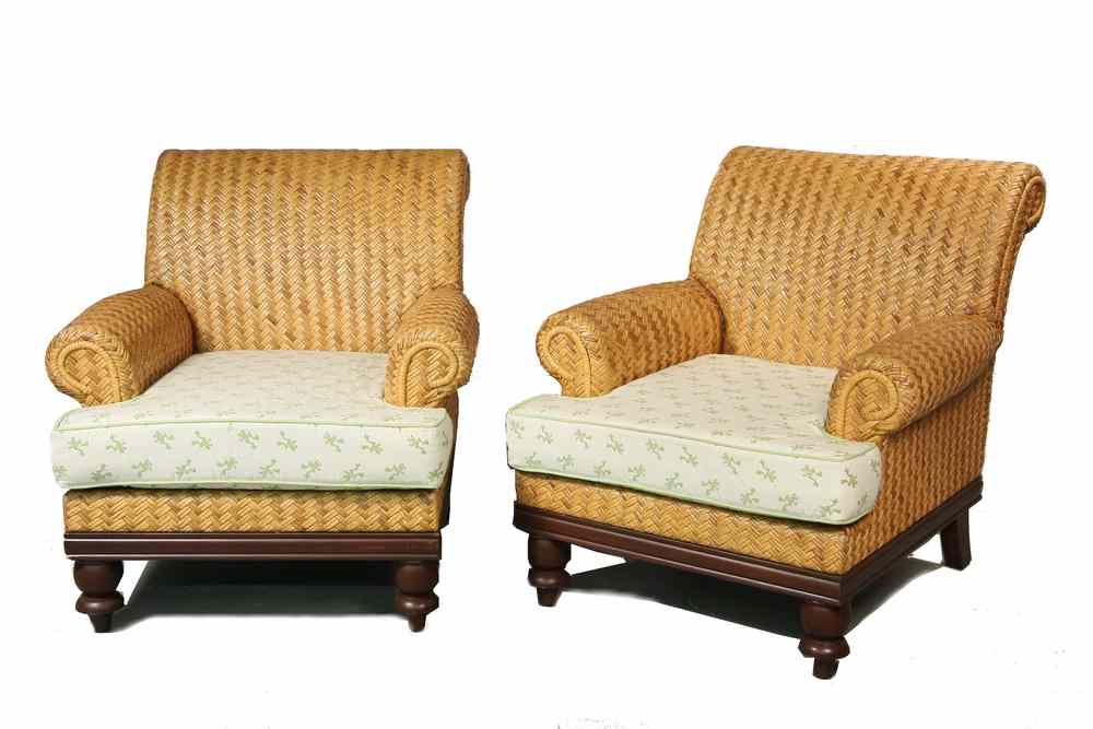 Appraisal: PAIR OVERSIZED RATTAN ARMCHAIRS - Pair of Designer Oversized Armchairs