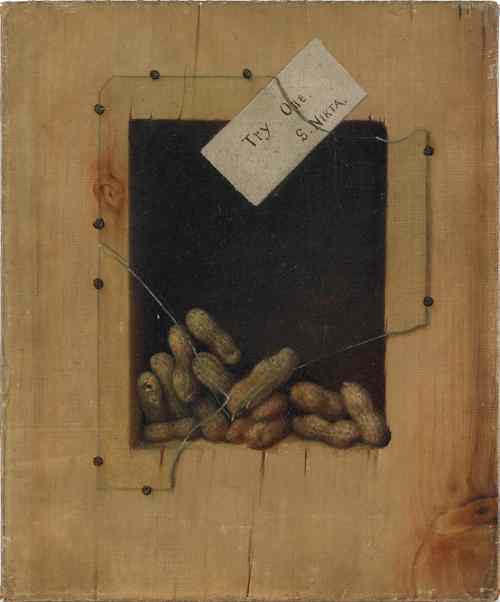 Appraisal: Trompe l'oeil oil on canvas of peanuts th c x