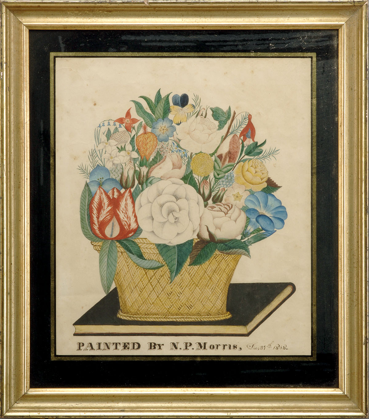 Appraisal: THEOREM OF A BASKET OF FLOWERS ON A BOOK AMERICAN