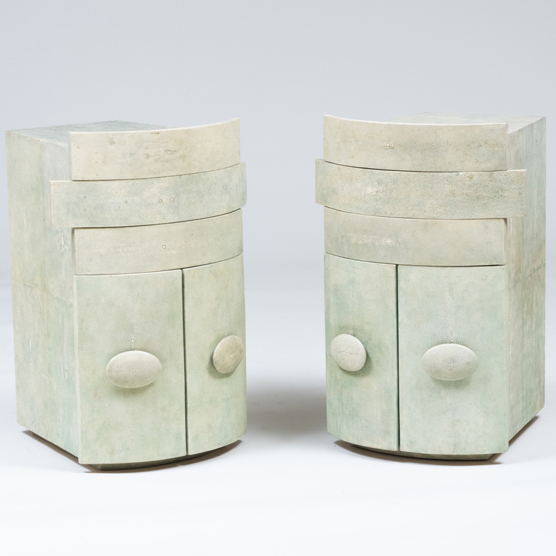 Appraisal: Pair of Art Deco Style Pale Green Shagreen Bedside Cabinets