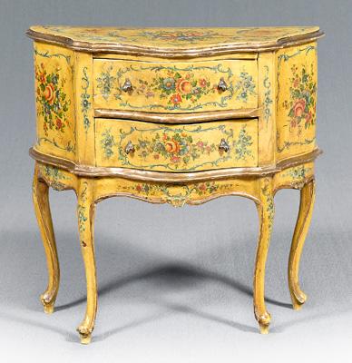 Appraisal: Venetian rococo style painted commode elaborate floral and scroll painted